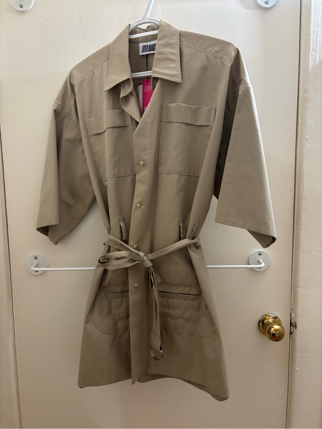 Women’s Short-Sleeve Trench Coat With Waist Tie - Beige